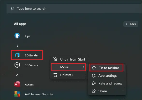 Pin the app to the taskbar