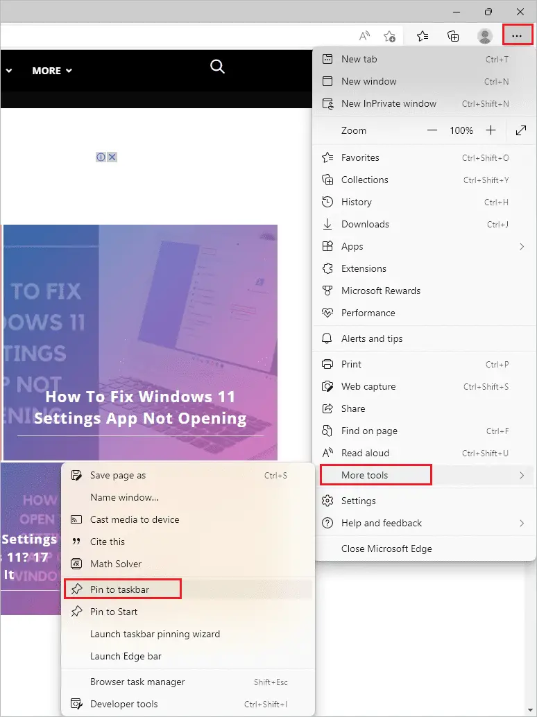 Pin the website to the taskbar