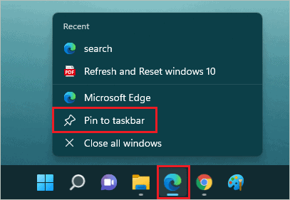 Pin apps to the taskbar customize windows 11