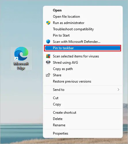 Click on Pin to taskbar