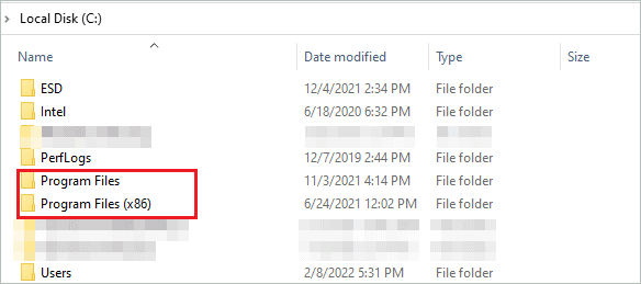 Program Files and Program Files (x86) in File Explorer