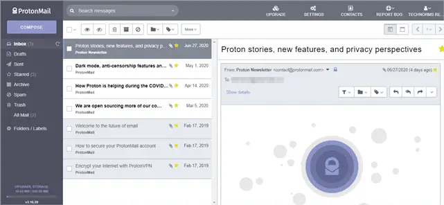 ProtonMail review User Interface