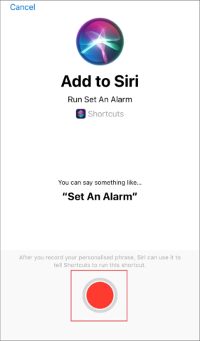 click record button to set alarm on iphone