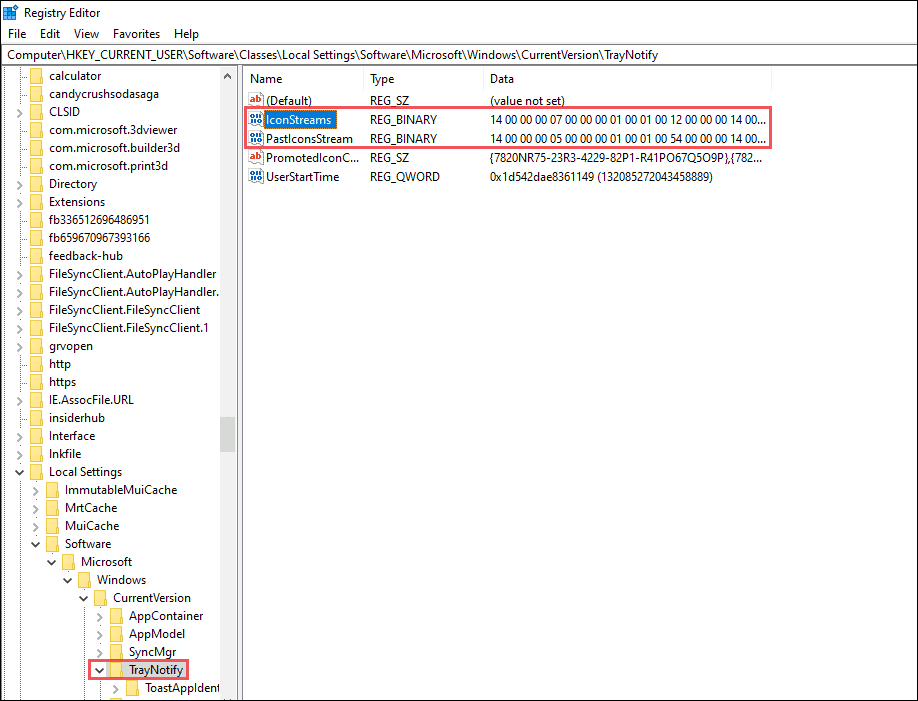 Registry Editor delete IconStreams to get volume icon missing windows 10