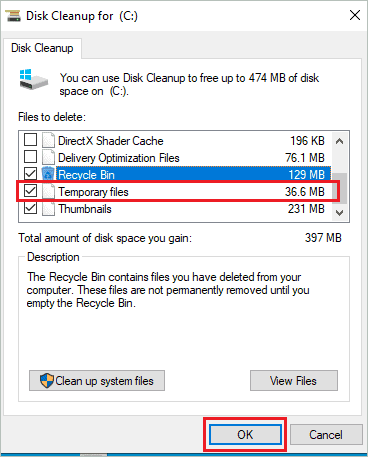 Delete Temporary files from your computer to fix memory management error