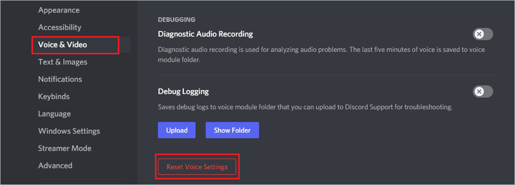 Reset Voice Settings