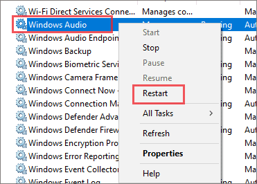 Restart Windows Audio Service 1