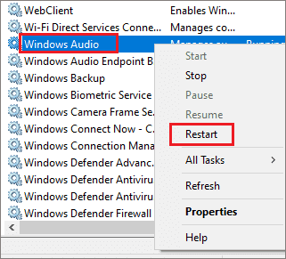 Restart Windows Audio Service to fix laptop speakers not working