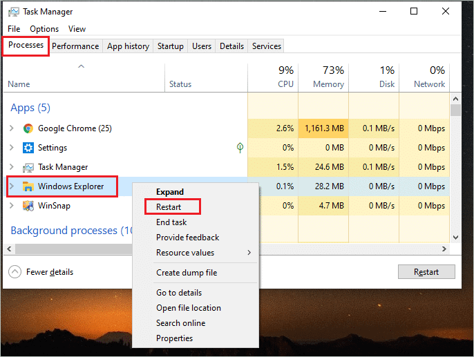 Restart Windows Explorer when taskbar not hiding windows 10