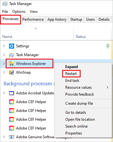 Restart Windows Explorer for how to change audio output on windows 10