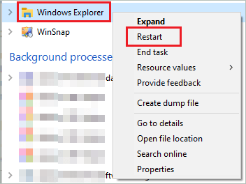 Restart Windows Explorer to fix windows 10 action center won't open