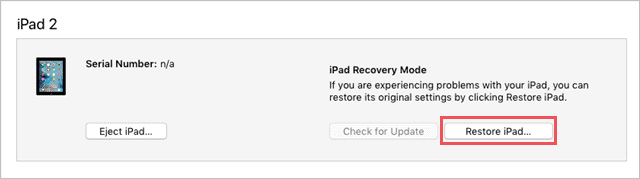 Restore iPad option