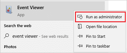 Run Event Viewer as administrator