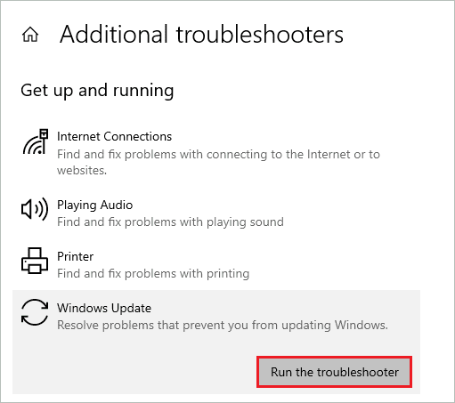 Run the Windows Update troubleshooter