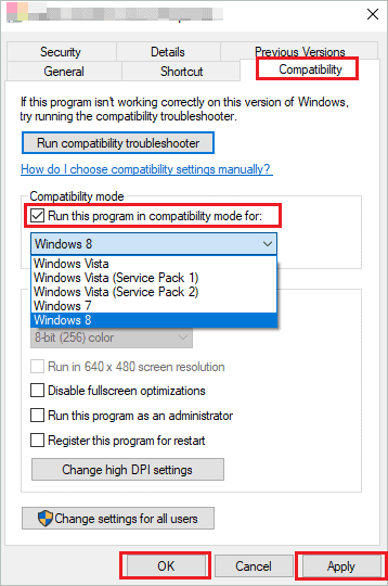 Run the application in Compatibility mode