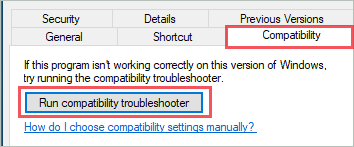 Run compatability troubleshooter in Windows