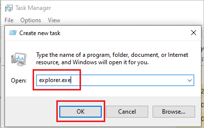 Create explorer.exe task in Task Manager