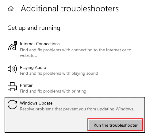 Run the Windows Update troubleshooter