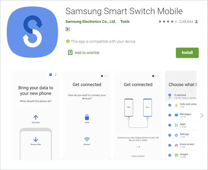 Samsung Smart Switch Mobile for How to Transfer Apps from Android to Android