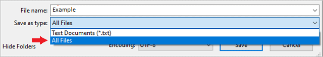 Save as type as All Files
