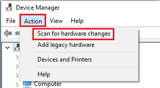 Scan for hardware changes on your device