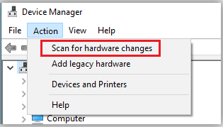 Scan for hardware changes on your computer if wifi not showing up windows 10