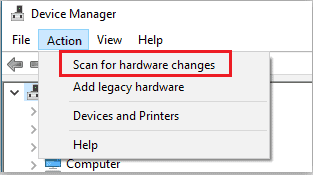 Scan for hardware changes on your device