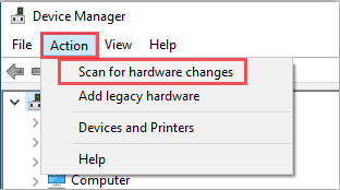 Click on Scan for hardware changes