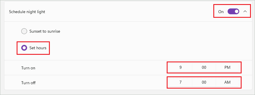 Schedule night light on Windows 11