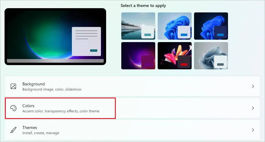 Select Colors for how to make start menu transparent in windows 11