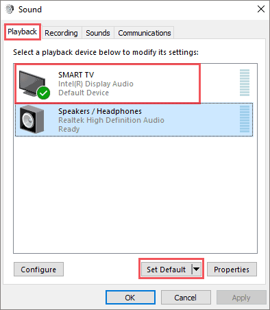 Select HDMI as Default playback