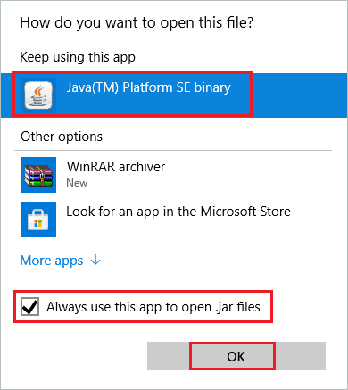 Use Java(TM) Platform SE binary for how to run jar file
