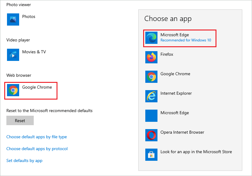 Set Microsoft Edge as the default web browser