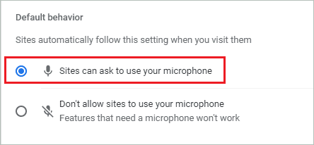  Allow sites to use the microphone with permission