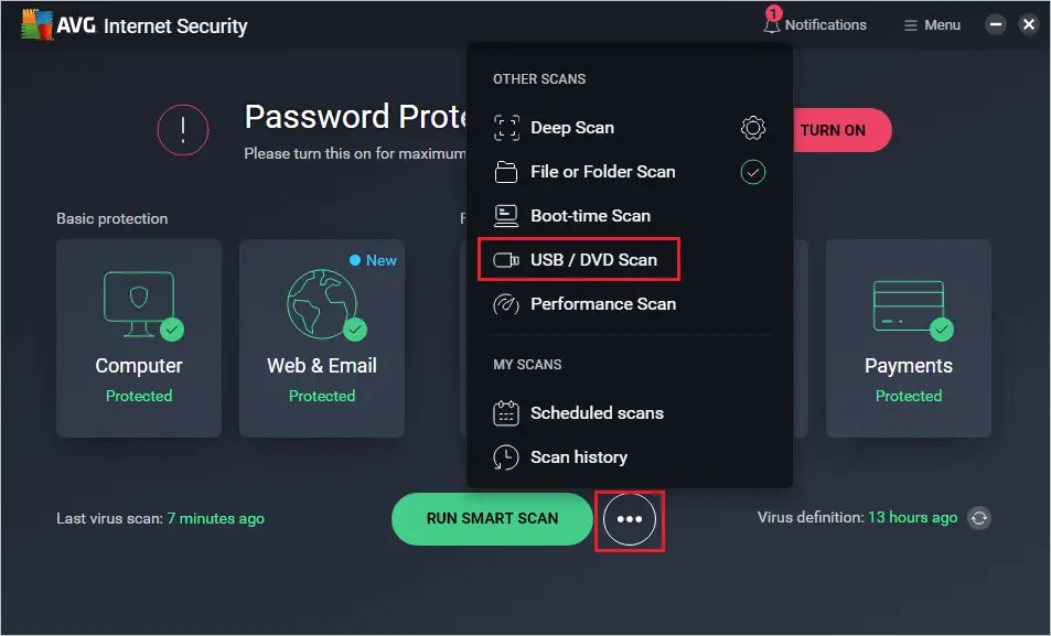 Perform a USB/DVD Scan to scan for viruses in SD card