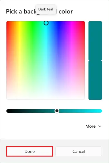 Select the custom background color to change windows 11 wallpaper