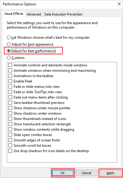 Select adjust for best performance to fix display driver stopped responding and has recovered