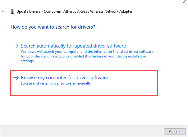 Select browse my computer for driver software