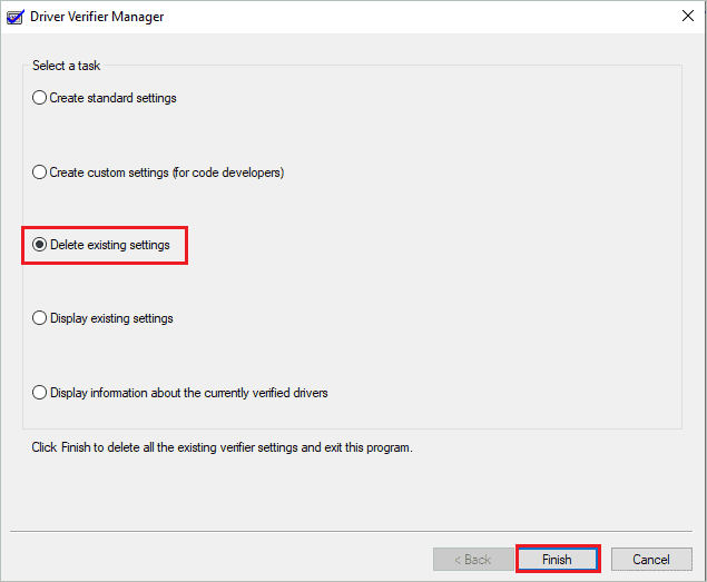 Select Delete existing settings