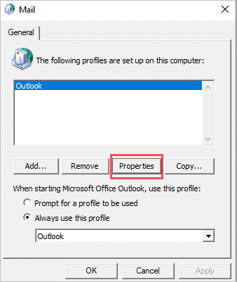 Select the correct profile to fix Outlook not opening issue