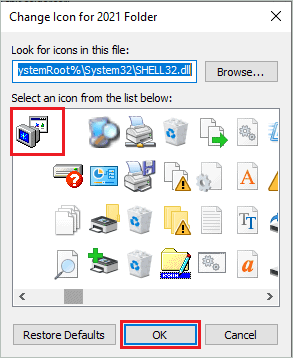 Select the desired icon for the folder
