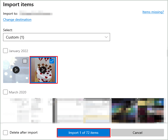 Import the selected item