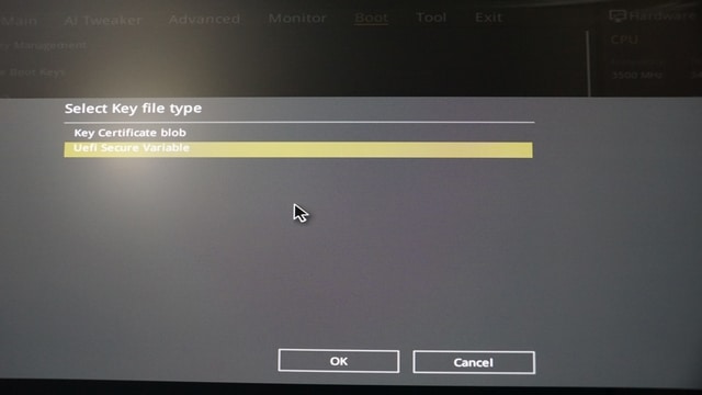 Select the key file type to restore