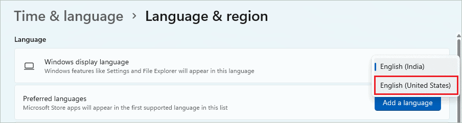 Select the preferred language for how to change display language in windows 11