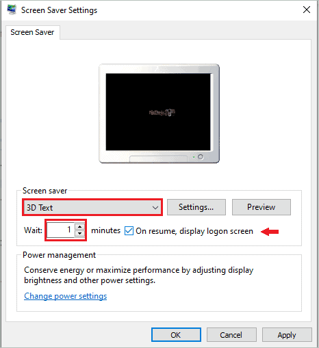 Select the screen saver settings Windows 10