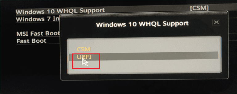Select UEFI to enable secure boot in AMI BIOS
