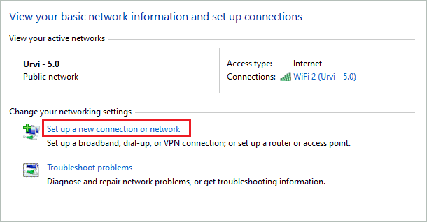 Click on Set up a new connection or network