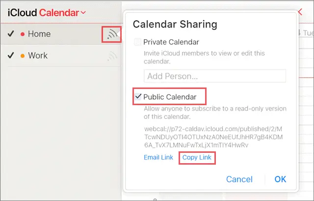 Share calendar to access icloud on android