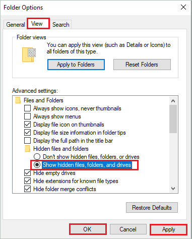 Enable hidden files and folders in File Explorer