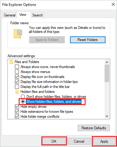 Show hidden files and folders